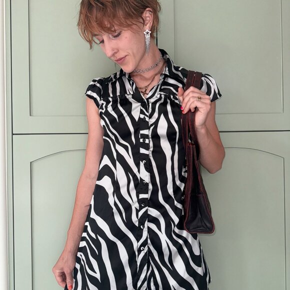 Y2k Zebra Print Collared Dress - Picture 3 of 8